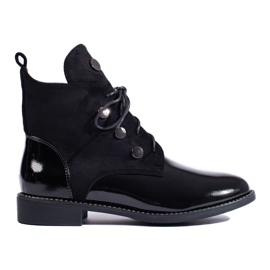 Damen-Schnürstiefel mit flachem Absatz schwarz