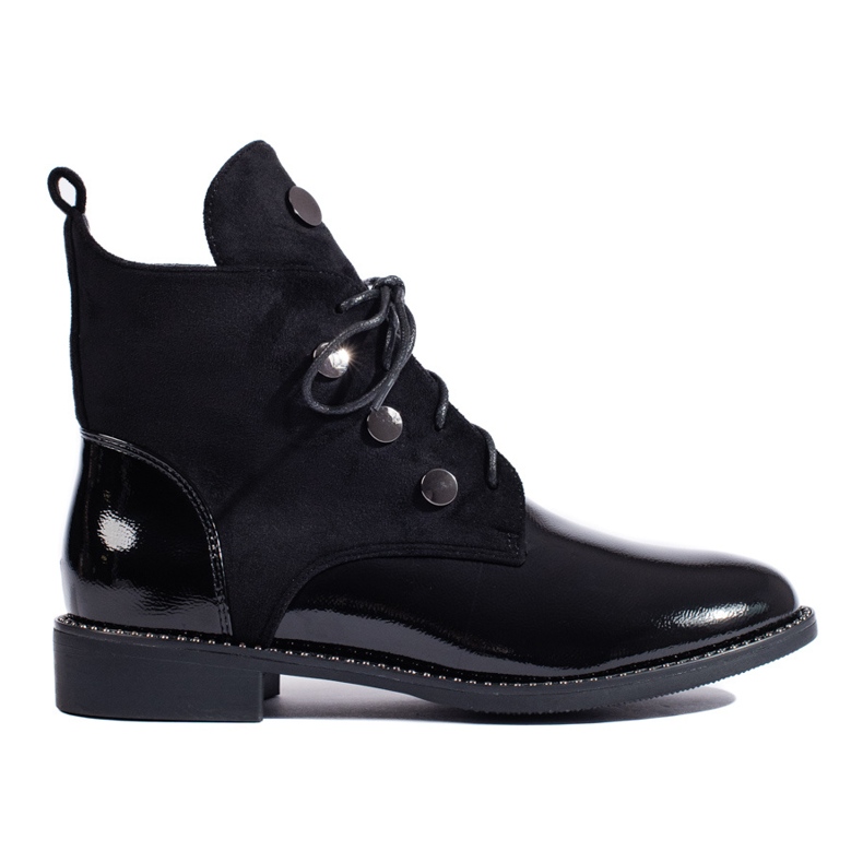 Damen-Schnürstiefel mit flachem Absatz schwarz