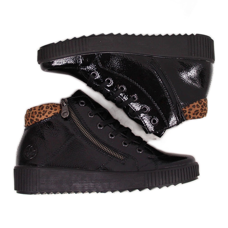 Schwarz lackierter Damenstiefel Rieker M6434