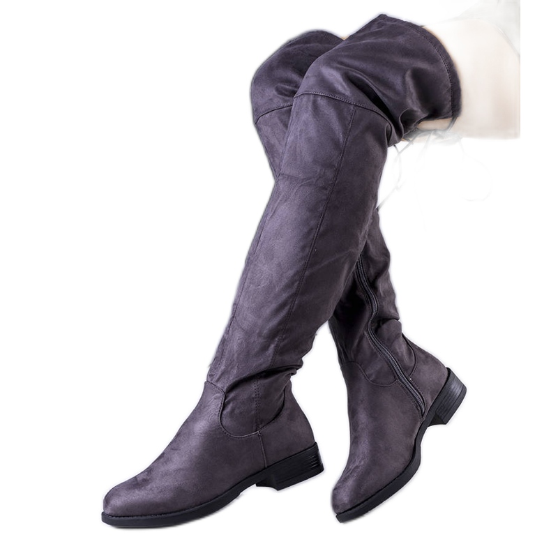 Graue, isolierte Overknee-Stiefel von Bardin