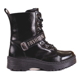 W. Potocki Potocki Mädchenstiefel mit Kristallen schwarz