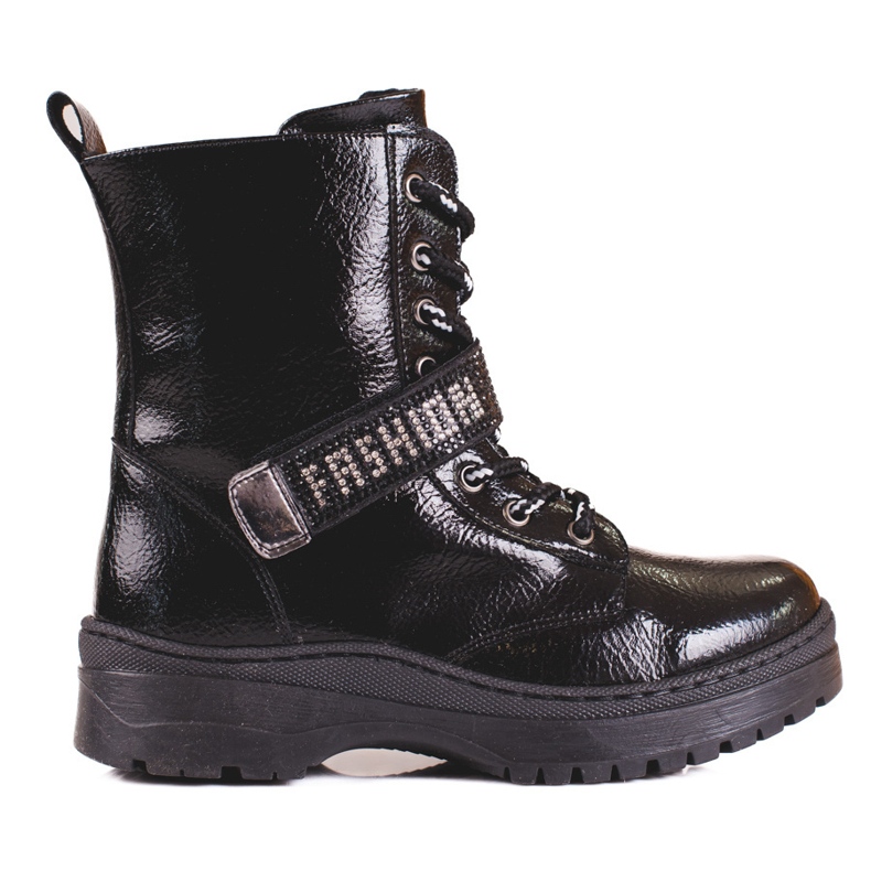 W. Potocki Potocki Mädchenstiefel mit Kristallen schwarz