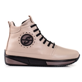 Damen-Sneaker auf der Shelovet-Plattform aus Naturleder beige