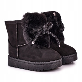Schwarze Kinder-Schneestiefel mit Fell Wildleder Amelia