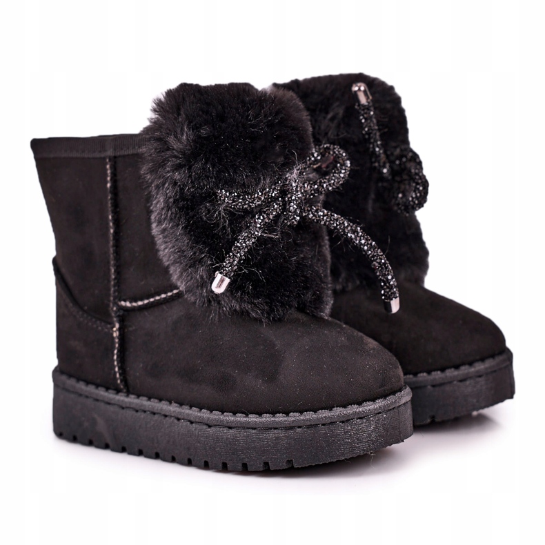 Schwarze Kinder-Schneestiefel mit Fell Wildleder Amelia