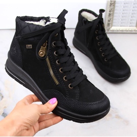 Schwarze Rieker L7701-00 wasserdichte isolierte Lederstiefel für Damen