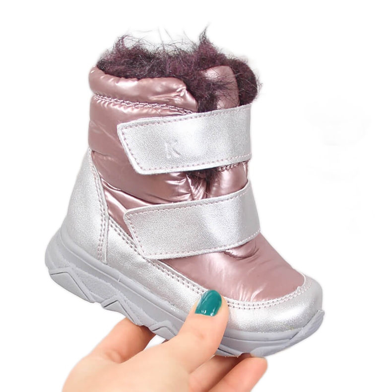 Wasserdichte Schneestiefel für Mädchen mit Klettverschlussmembran Kornecki 6895 rosa