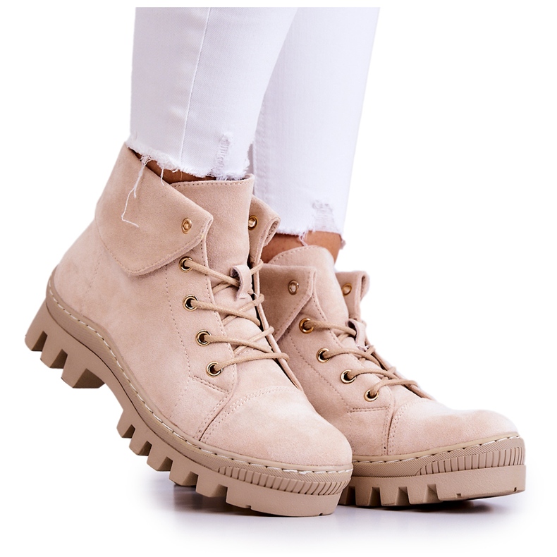S.Barski Trapper-Stiefeletten aus Wildleder, Hellbeige