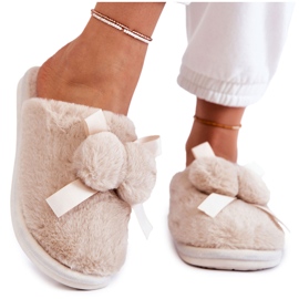 BM Damen Pelzhausschuhe mit Bommeln Beige Castello