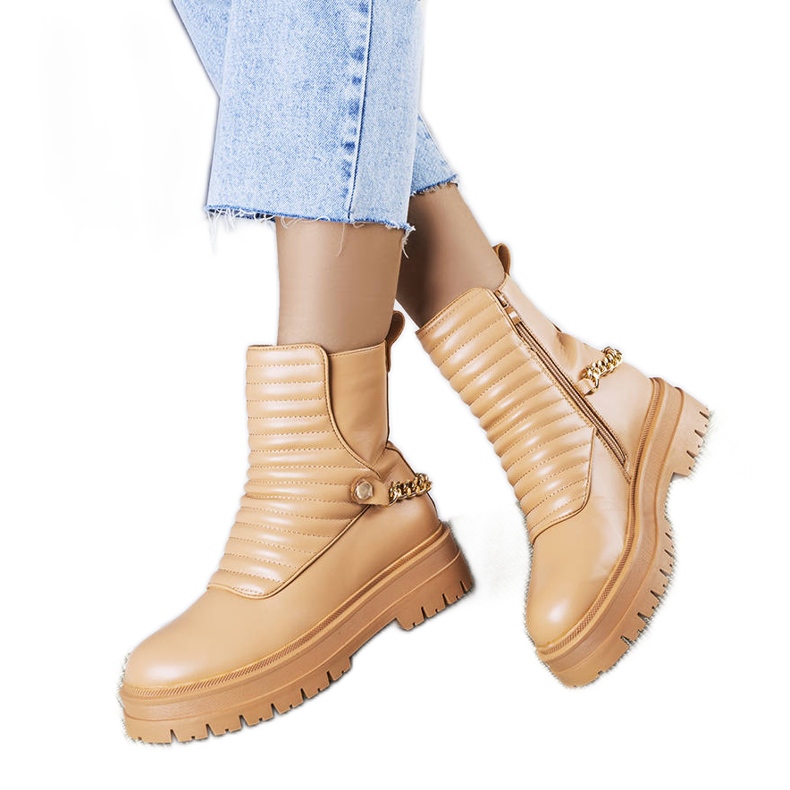 Beige isolierte Stiefel mit Pareda-Kette