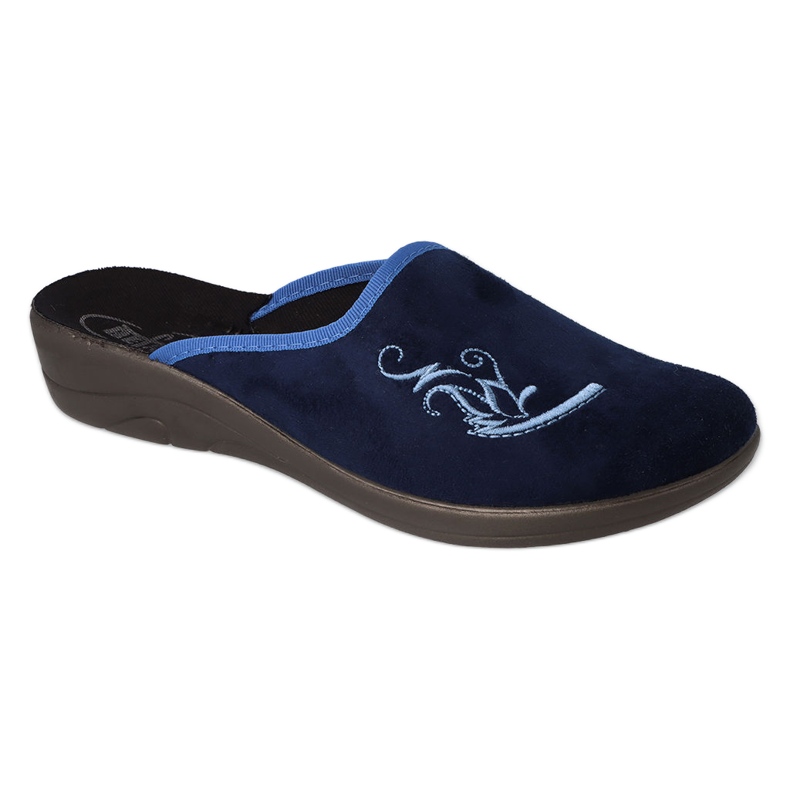 Befado Damen -Hausschuhe PU 552D016 Marineblau mit Stickerei