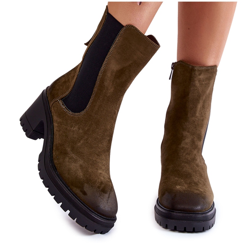 Vinceza Damen Wildleder Stiefeletten Khaki Liris grün