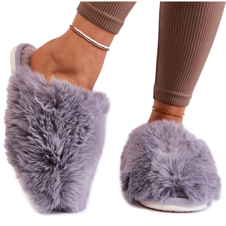 BM Graue Sheryl-Pelzhausschuhe für Damen