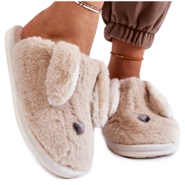Beige Pelzhausschuhe für Damen, Hausschuhe Remmi