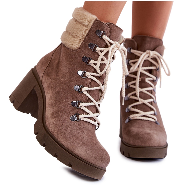 Schnürstiefel aus Wildleder für Damen mit Absatz Braun Fenya