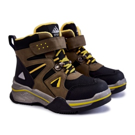 PE1 Trapper-Booties für Kinder, gewärmt mit Wolle Khaki Marco schwarz grün gelb