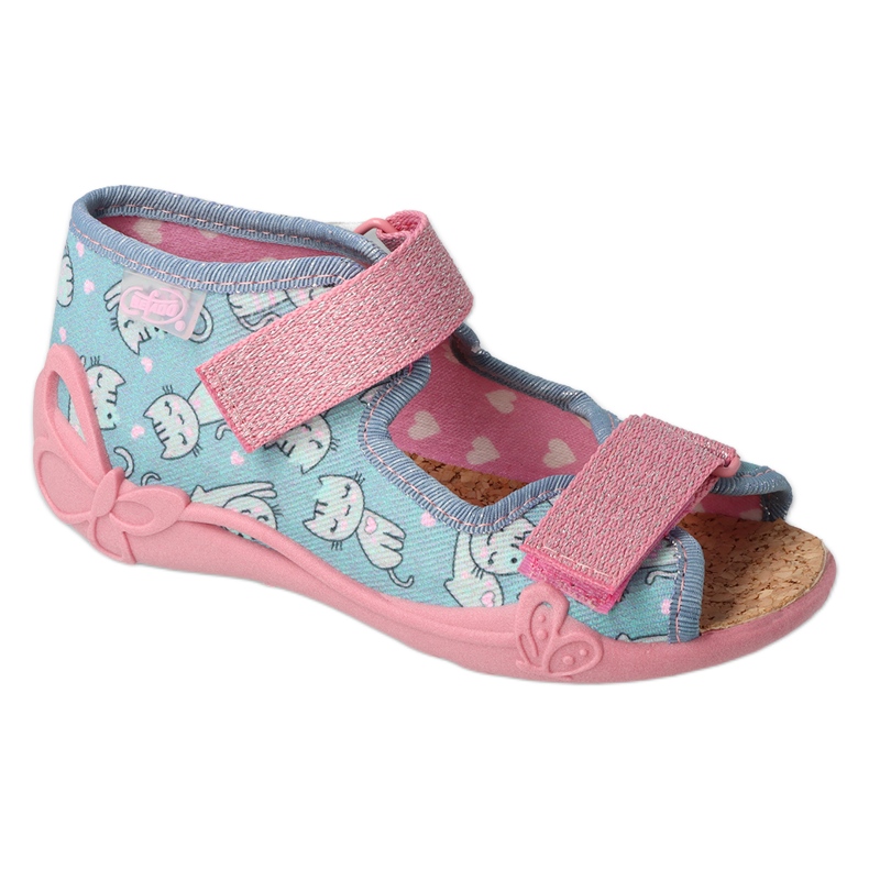 Befado Kinderruhschuhe mit Kätzchen Kork einfügen 342p040 Blau/Pink