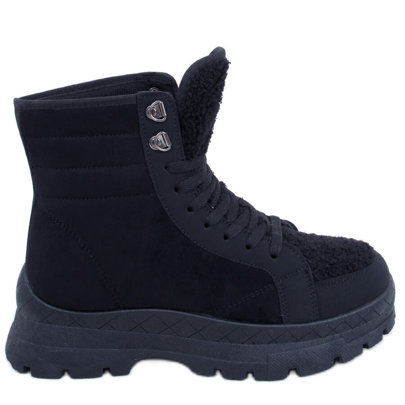 Schnürboots mit Lammfell Khandi Black schwarz
