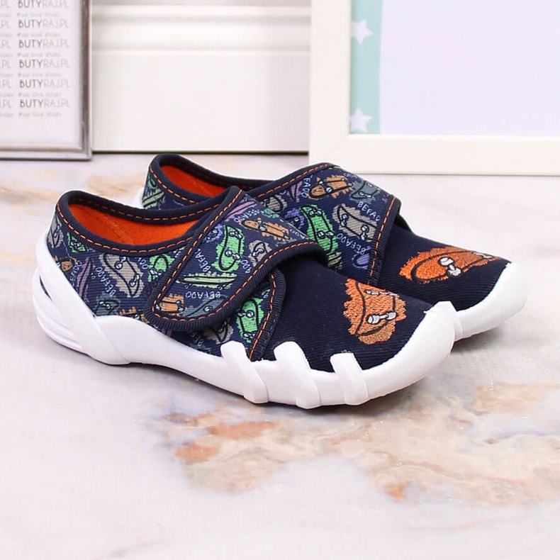 Hausschuhe für Jungen mit Klettverschluss marineblau Befado 273Y345 granate