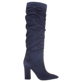 Marco Shoes Hohe, zerknitterte, marineblaue Stiefel aus natürlichem Wildleder