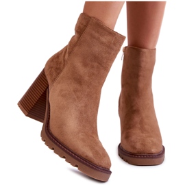Wildlederstiefel für Damen mit Absatz und Reißverschluss Camel Odette beige