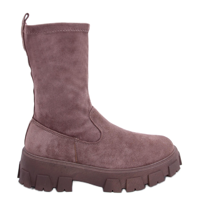 PA1 Phyllis Khakifarbene, flache Wildlederstiefel beige