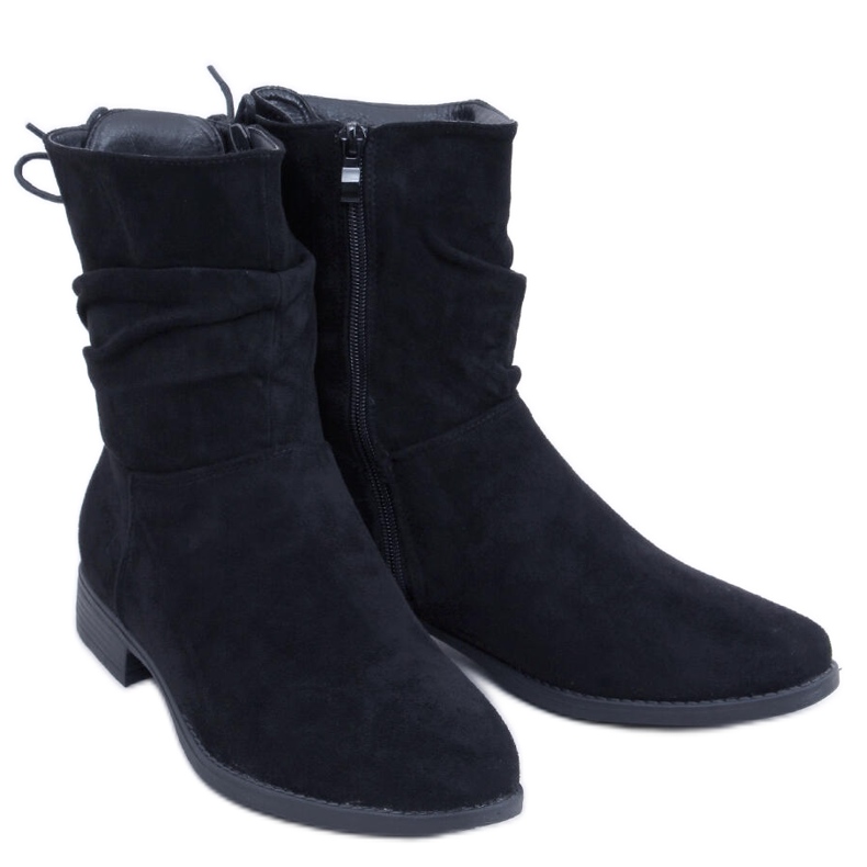 PA1 Theda Flache Stiefel aus schwarzem Wildleder