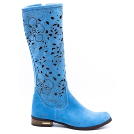 Olivier Durchbrochene Damenstiefel Blaue Blumen