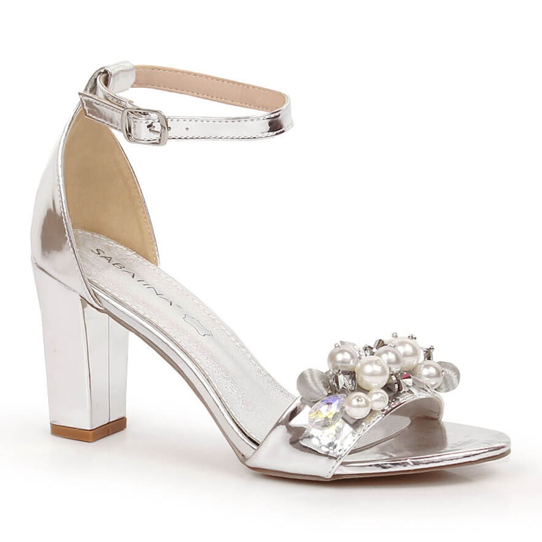 Damen-Sandalen mit Spiegel und Silberperlen Sabatina B185-2 silber-