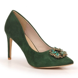 Pumps aus grünem Wildleder mit Zirkonia Sabatina 1328-1