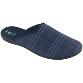 Adanex 27319 Karierte Herrenhausschuhe marineblau blau