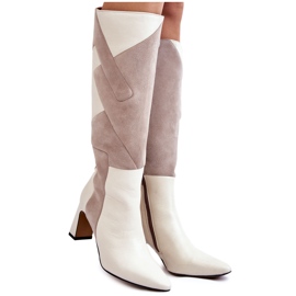 Kniehohe Damenstiefel aus Leder Maciejka 05784-22 Hellbeige