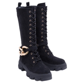 Charlize Schnürstiefel aus schwarzem Wildleder