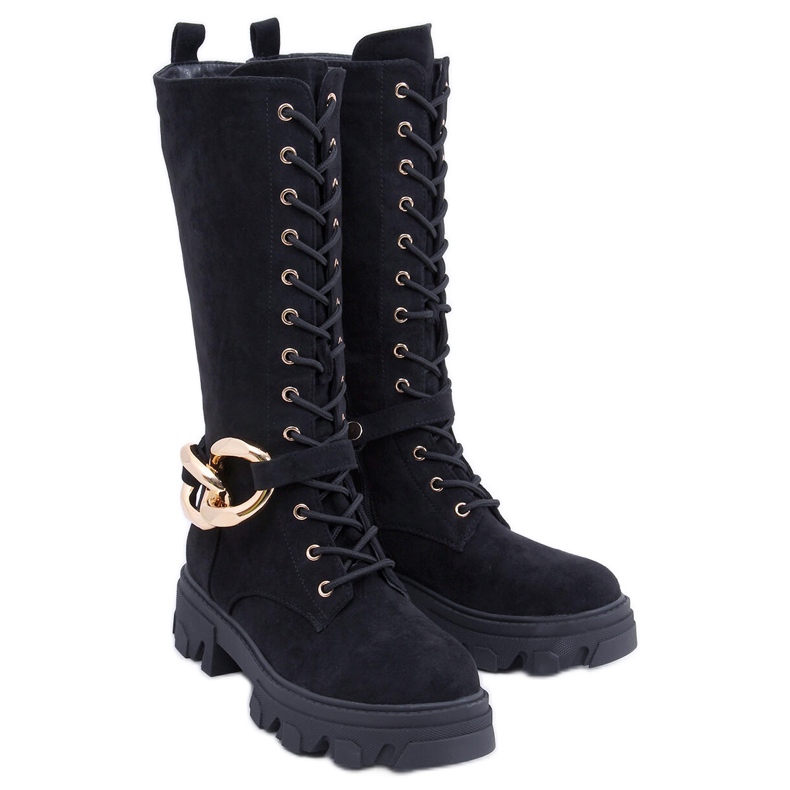 Charlize Schnürstiefel aus schwarzem Wildleder