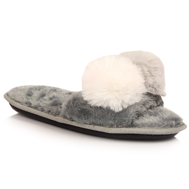 BM Damen Pelzhausschuhe mit Bommeln grau Stella