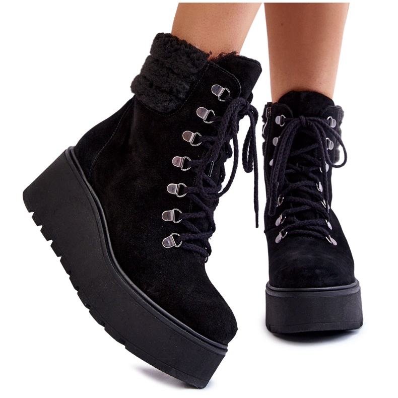 Keilstiefel aus Wildleder für Damen Schwarz Meniko