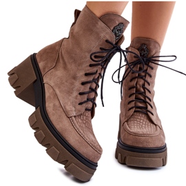 PL5 Warme Trapper-Stiefel aus Veloursleder für Damen Hellbraun Rehin beige