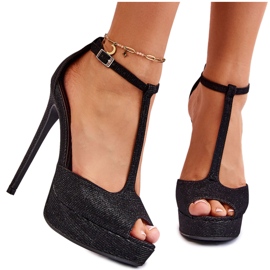 Schwarze Marisha glänzende Sandaletten mit hohen Absätzen