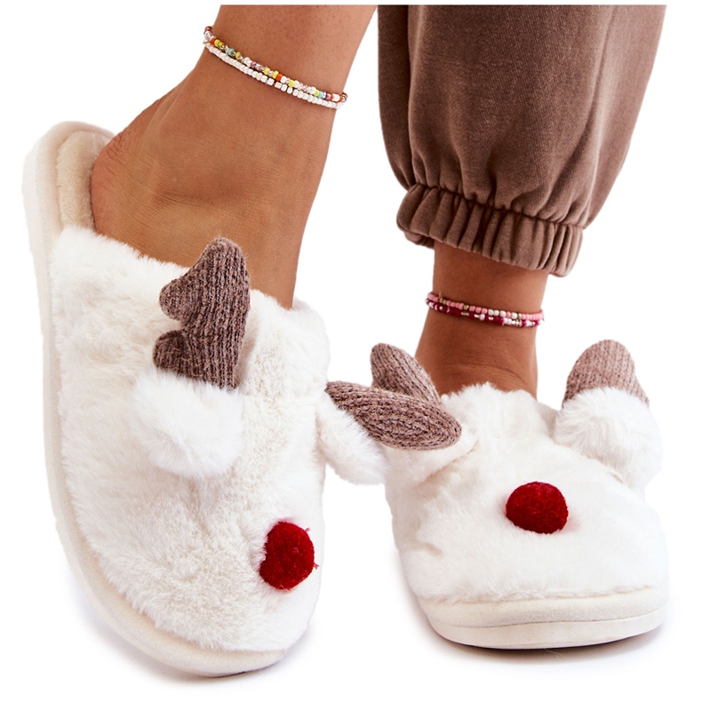 PA1 Damenhausschuhe mit Fell und Rentiercreme Sopya ecru