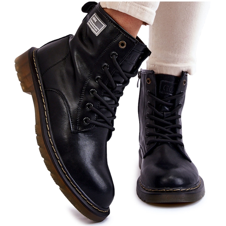 Warme Damenstiefel aus Leder GOE II2N4053 Schwarz