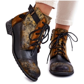 Damen Lederstiefel Schuhe Maciejka 05077-07 Gelb-Schwarz