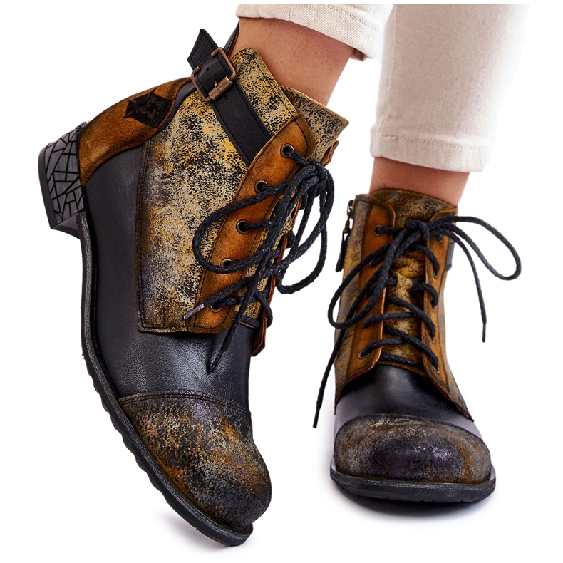 Damen Lederstiefel Schuhe Maciejka 05077-07 Gelb-Schwarz