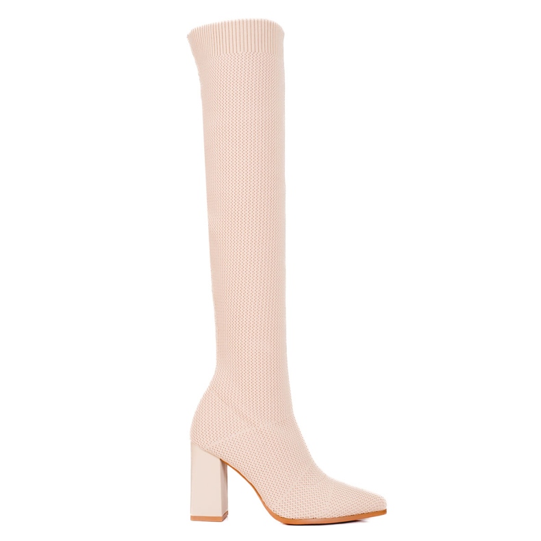 Shelovet Damenstrümpfe mit V-Ausschnitt und elastischem Obermaterial beige