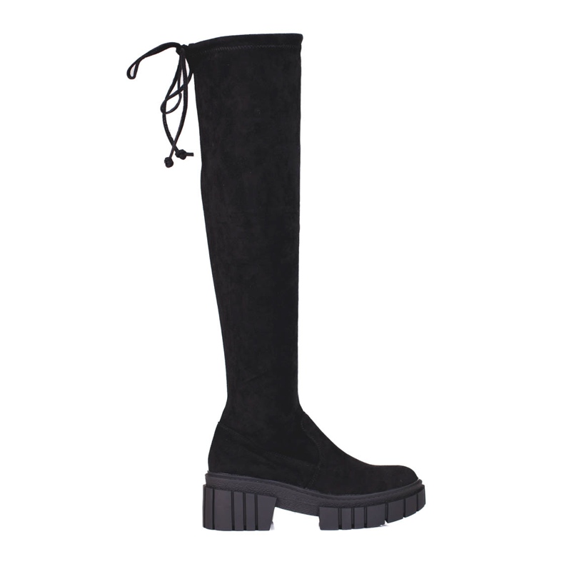 Shelovet Wildleder Damen Plateau Musketiere schwarz