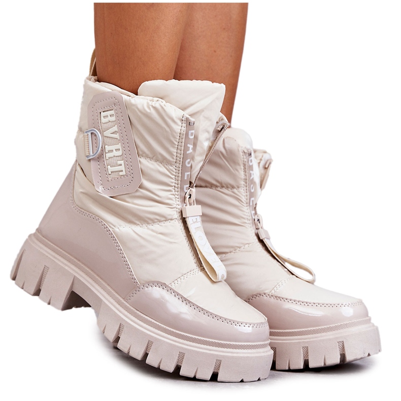 PM1 Beige warme Schneestiefel für Damen mit Reißverschluss Marit