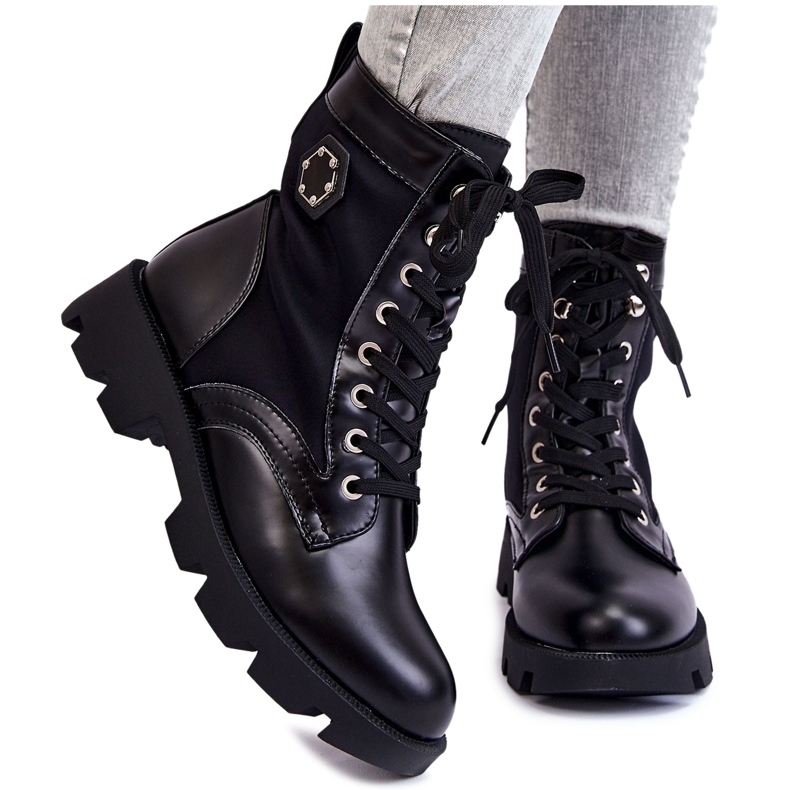 PG1 Trapperstiefel zum Schnüren für Damen mit wärmendem schwarzem Nomi