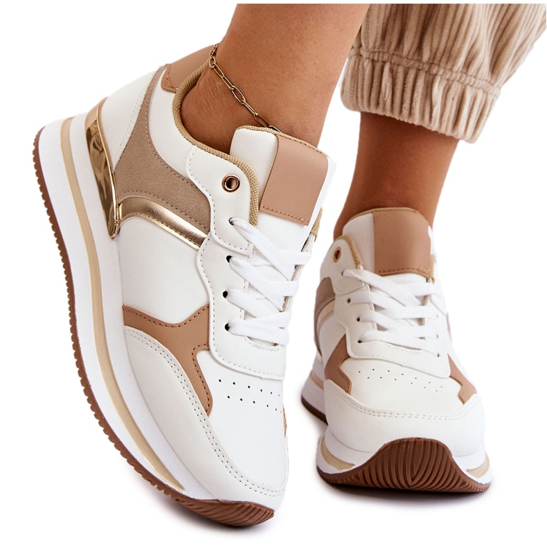 PG1 Damen Modische Wedge Sportschuhe Weiß und Beige Yuki