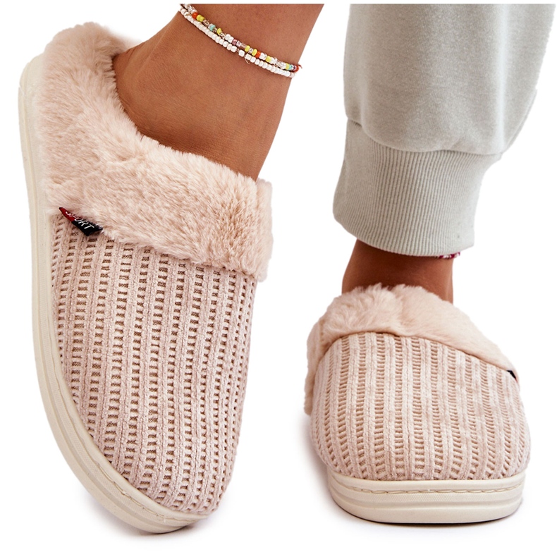 PA1 Isolierte Damen-Slipper mit Pelz Beige Leriss