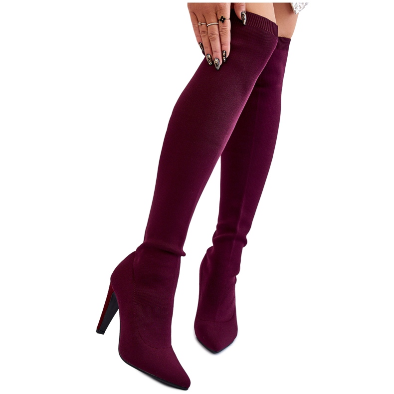 BM High Heel Stiefel mit Socke Burgund Renoli rot mehrfarbig