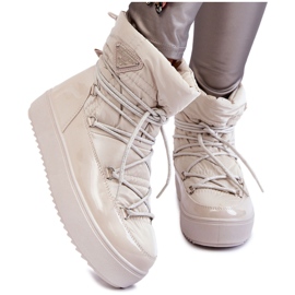 PM1 Modische Schneestiefel zum Schnüren für Damen Hellbeige Carrios